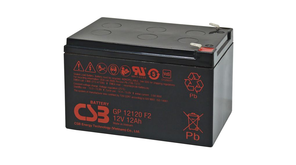 GP12120F2 | CSB Energy Rechargeable Battery, Lead-Acid, 12V, 12Ah ...